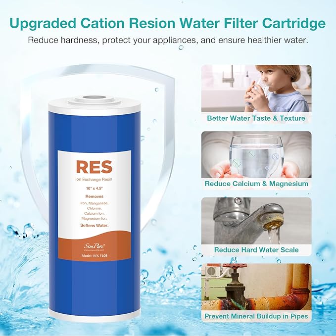 SimPure 10" x 4.5" Cation Exchange Resin Filter, Whole House Water Softening Cartridge for DB10P, DB10C (2 Pack)