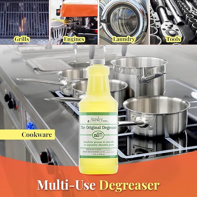 Stanley Home Products Original Degreaser with Stainless Steel Kitchen Scouring Cleaners - Multipurpose Cleaner Set Removes Grease Stains and Build Up on Pots Pans Grills and More