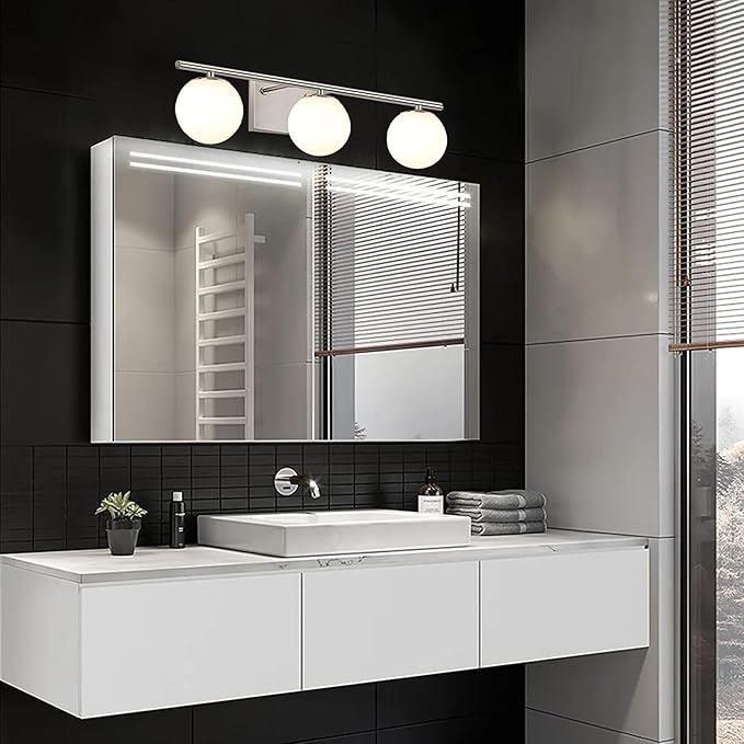 New Bathroom Vanity Light Fixtures 3 Lights Brushed Nickel Glass Shade Modern Wall Bar Sconce Over Mirror