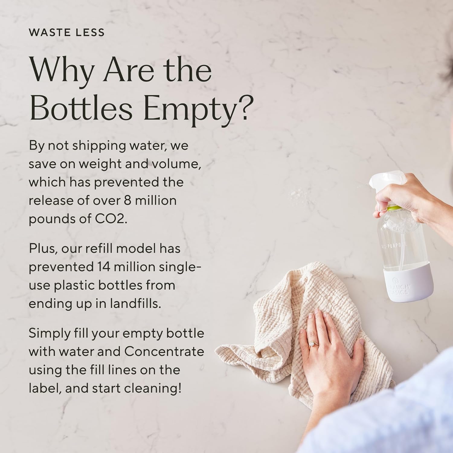 Branch Basics Cleaning Essentials Kit: All Purpose, Glass and Bathroom Cleaner - Concentrate (33.8 Oz) (24 Refills) + Refillable Glass Spray Bottles (16 Oz) Plant Based, Human-Safe, & Fragrance Free