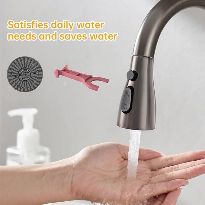 Pull Down Kitchen Faucet Spray Head Replacement, 3-Function High Pressure Sink Faucet Sprayer with 9 Adapters, Compatible with American Standard