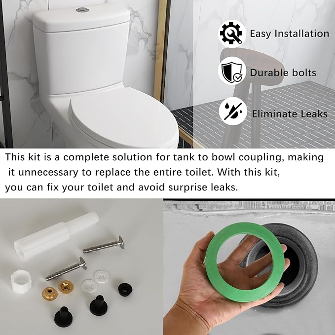 Toilet Tank to Bowl Gasket Coupling Kit Fits for American Standard Champion 4 Toilet AS738756-0070A,3" Flush Valve Toilet Replacement Parts Includes Washer and Bolts Seals,Fits Most Toilet Tank Repair