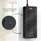 Power Strip 23 in 1, 20 Outlets Surge Protector Wall Mount with 2 USB+1 USB C Ports, Multi Plug Extension Cord 6ft Heavy Duty, Accessories for Gaming, Studio, Home, Office, Desk Organizers