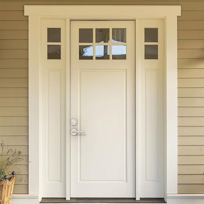 Amerdeco Front Door Lock Set with Double Cylinder Deadbolt, Exterior Entry Door Lever, Heavy Duty Entry Door Locksets for Left or Right Hand Exterior Door（Satin Nickel 2 Pack）