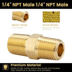 KOOTANS 1/4 NPT x 1/4 NPT Male Solid Brass Hex Nipples, Heavy Brass Pipe Adapter Fittings Equal Nipples Connectors 4Pieces