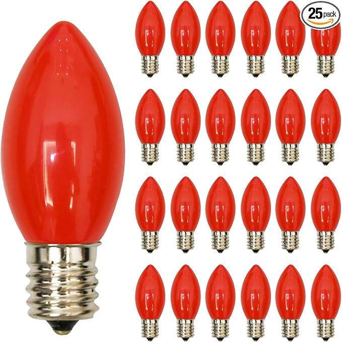 GOOTHY 25 Pack C9 Red Christmas Light Bulbs, E17 Base Incandescent Replacement Bulbs for Outdoor Christmas String Lights, Candle Lamps, 7 Watt Night Lights Bulbs, 120 Volt - Red