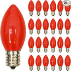 GOOTHY 25 Pack C9 Red Christmas Light Bulbs, E17 Base Incandescent Replacement Bulbs for Outdoor Christmas String Lights, Candle Lamps, 7 Watt Night Lights Bulbs, 120 Volt - Red