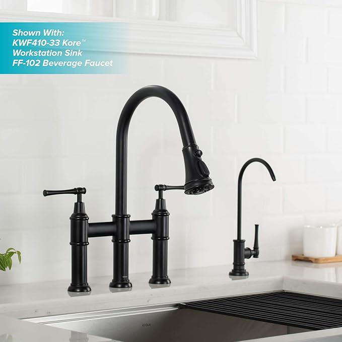 KRAUS Allyn Transitional Bridge Kitchen Faucet with Pull-Down Sprayhead in Matte Black, KPF-3121MB