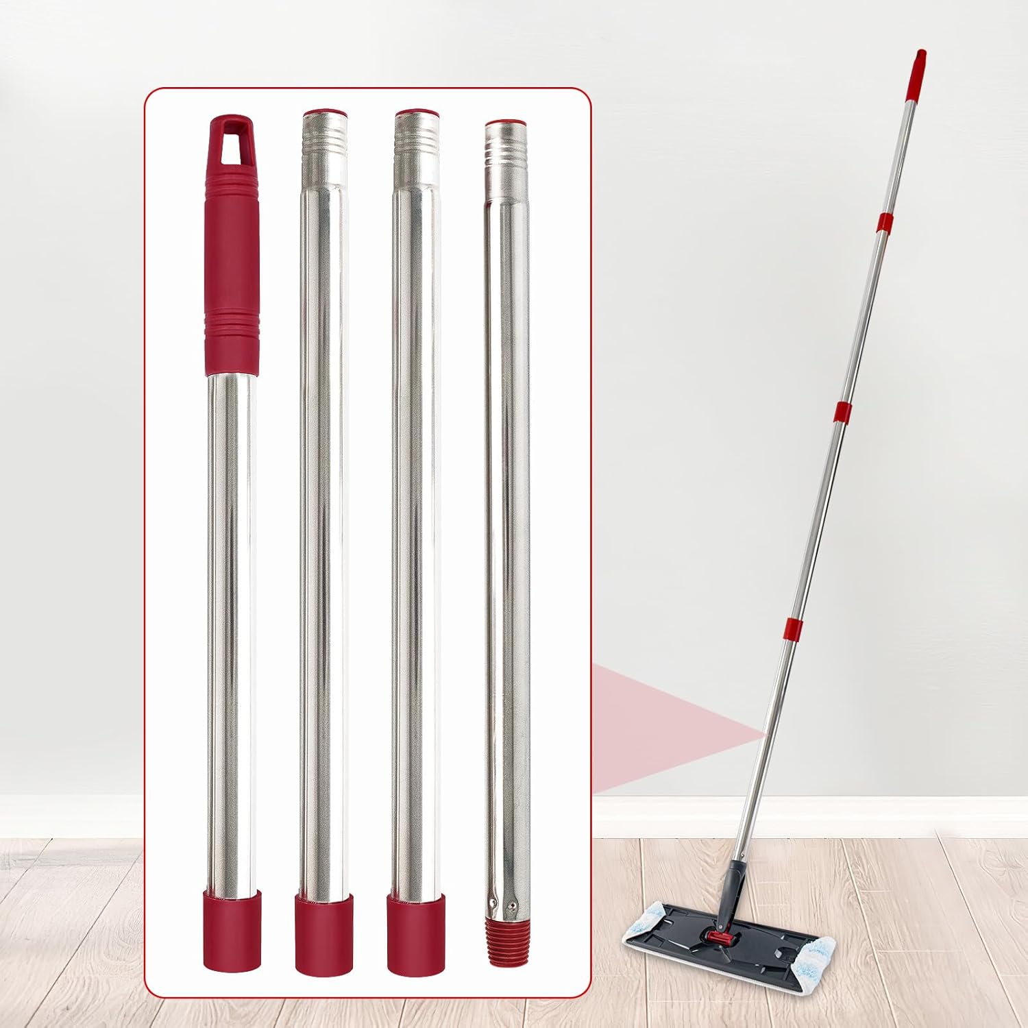 Mop Handle for Ocedar, Mop Handle for O Cedar, Spin Mop Replacement Handle for O Cedar, 4 Section 30" to 58" Mop Handles for Ocedar Spin Mop & H2pro Flat Mop, Mop Stick Mop Pole Handle for Ocedar Mop