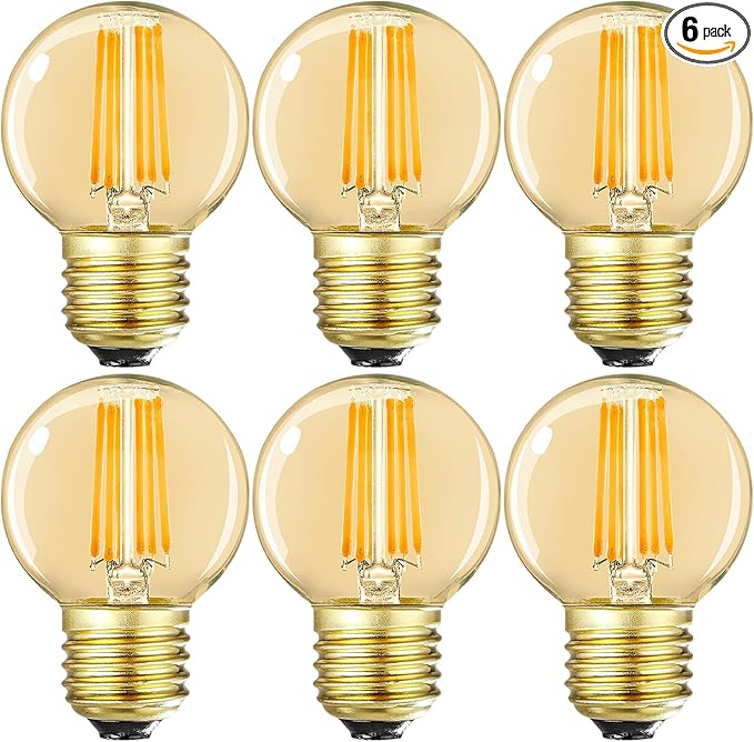 LEOOLS Dimmable G16.5 LED Bulbs,E26 Edison LED Light Bulbs,6W Equal 60 Watt Light Bulb,600lm,Amber Warm White 2700K,Globe Light Bulb for Pendant,Vintage LED Filament Edison Bulb With Decorative,6Pcs