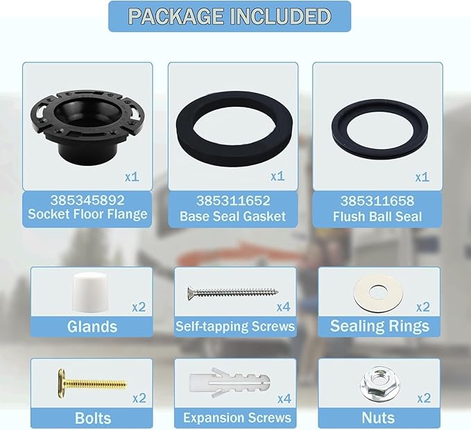 Toilet Wax Ring Replacement Kit，Premium Toilet Seal and Gasket Replacement，Toilet Flange Repair Kit Include Hardware Nuts, Washer, Bolts and Bolt Caps