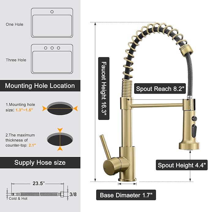 Brushed Gold Kitchen Faucet, AIMADI Kitchen Faucets with Pull Down Sprayer Single Handle One Hole Faucet for Farmhouse Gold Faucet for Kitchen Sink