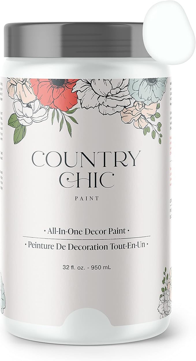 Country Chic All-in-One Chalk Paint for Furniture, Cabinets, Home Decor, Eco-Friendly, Matte Finish, Built-In Primer & Top Coat for Wood, Metal - Simplicity (White) - Quart 32 oz (950 ml)