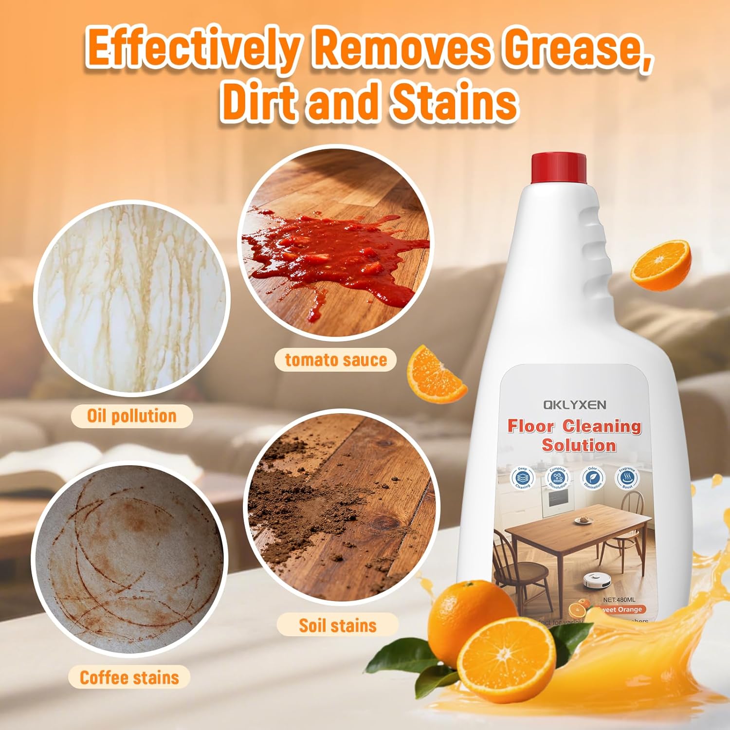 Floor Cleaning Solution Compatible With Roborock Robot Vacuum and Mop Cleaner (Qrevo/Q7/Q10/Saros 10R), Deep Clean For Multiple Hard Floor, Suitable for All Robot Vacuum With Mopping (Orange 2 Bottle)