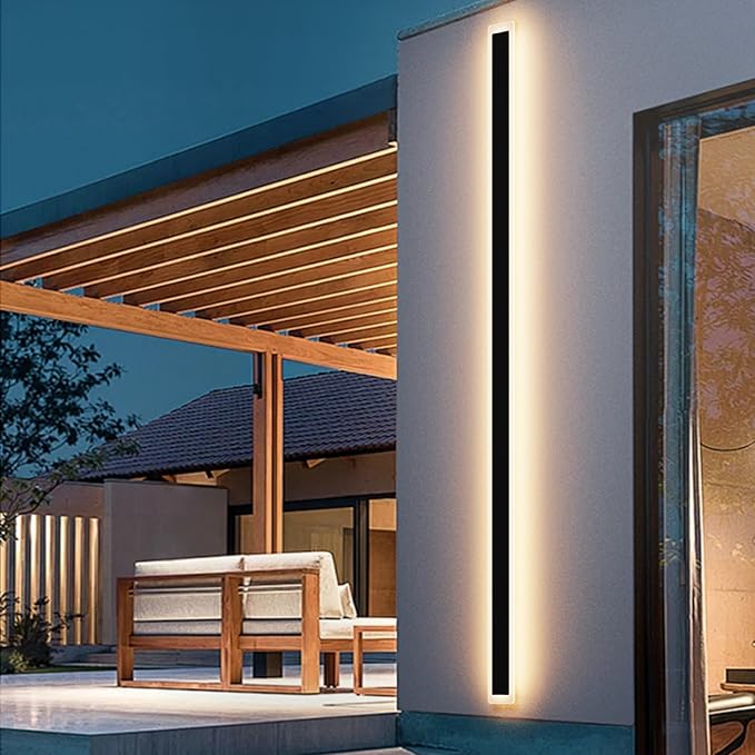 Aipsun Outdoor Wall Sconces 39.4in LED Modern Porch Patio Wall Light Fixture 1 Pack Black Exterior Wall Lights 30W Long Strip Frosted White Acrylic 3000K for House Living Room Corridor