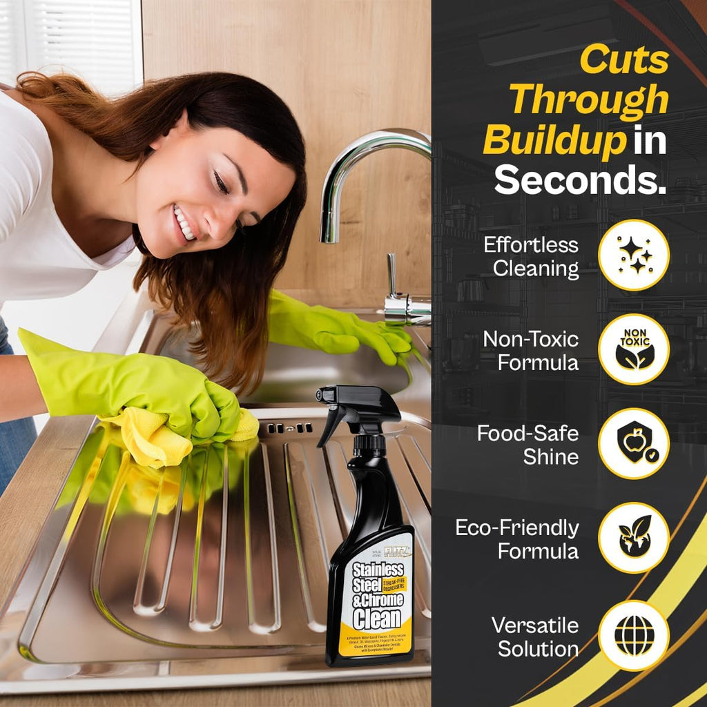 Flitz Stainless Steel & Chrome Clean - 16oz Bottle, USA-Made Stainless Steel Cleaner Spray for Appliances - Grill, Fridge, Sink Stain Remover - Also Works on Aluminum Surfaces (12 Pack)