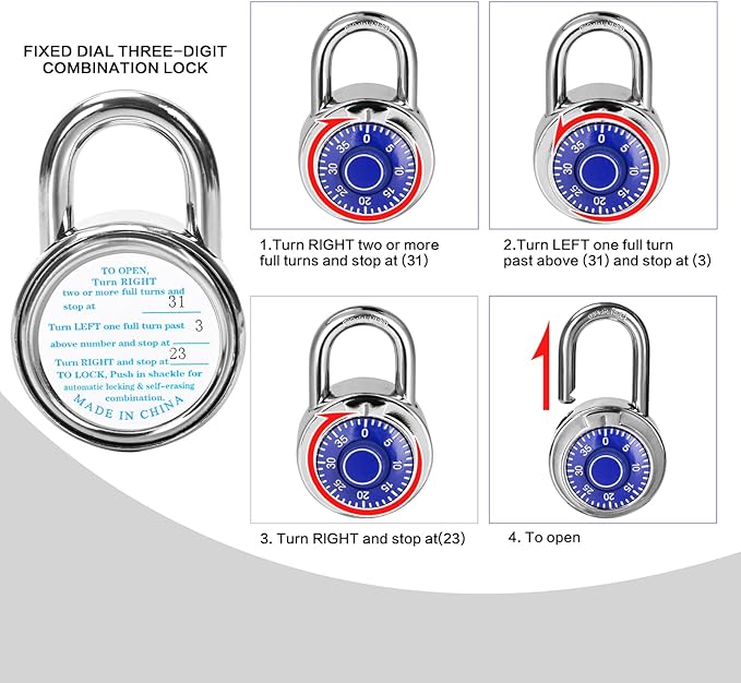 Combination Padlock 48 Pack, Fixed Dial Combination Padlock with Different Combinations, 2 in. Wide. Blue Turntable, Lock for Gym & Locker, School, Toolbox, and More