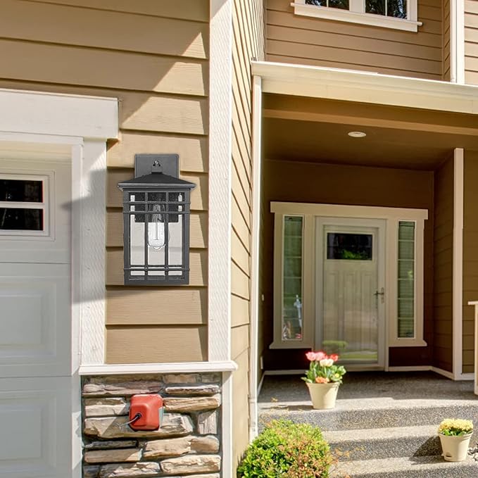 Dusk to Dawn Outdoor Wall Lantern,Exterior Wall Mount Light, 1-Light Outdoor Wall Lighting Fixture for Porch,Garage, Patio, Hallway and Entryway (Black-Wall Light, 1 Pack),DDAMS-W18