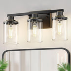 DORESshop 17 Inch Bathroom Light Fixtures, 3-Light Black with Gold Trim Bathroom Lighting Fixtures Over Mirror with Clear Glass Shade, Vanity Lights for Living Room Bedroom