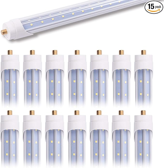 15-Pack 6FT 40W T8 LED Tube Light FA8 Single Pin Base Daylight White 6000k with Bright Dual-Row LED Chips 6 Foot LED Bulbs to Replace T8 T10 T12 Fluorescent Light, ETL Listed