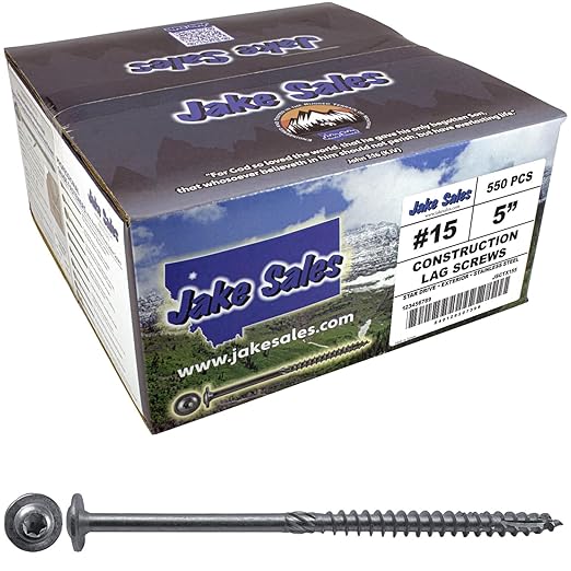Jake Sales #15 x 5 Construction Lag Screw Stainless Steel T-30 Torx/Star Drive Heavy Duty Lag Screw Far Superior to Common Lag Screws (Full Box 350 Screw Count) Modified Truss Washer Head