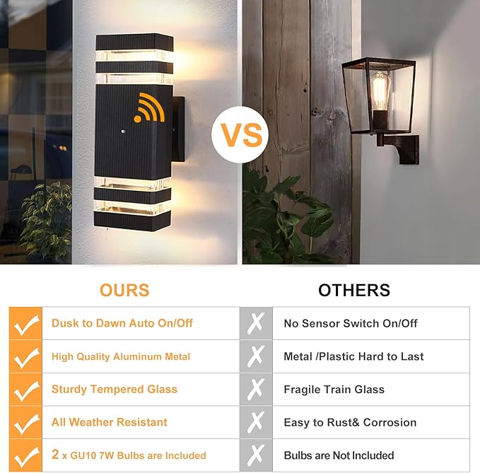 Dusk to Dawn Sensor Outdoor Wall Lights 4 Pack, Up and Down Lights Outdoor Wall Sconces, Aluminum Waterproof Outside Lights for House Porch Hallway Patio Garage