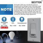 BESTTEN 10 Pack Dimmer Wall Light Switch, Compatible with Dimmable LED, CFL, Incandescent and Halogen Bulb, Single Pole or 3-Way Dimmer Switches, 120VAC, Decorator Wallplate Included, Gray