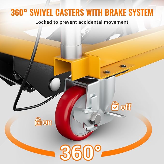 Hydraulic Lift Table Cart, 1100 LBS Capacity 35.4 in Lifting Height, Manual Single Scissor Lift Table with Locking Wheels and Non-Slip Pad, Hydraulic Scissor Cart for Material Handling