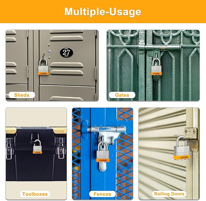 4 Pcs Laminated Padlocks with Same Key for Door, Luggage, Gate, Storage, Fence, Cabinet, Garage, Shed, Latch - Weather Resistant