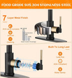 Black and Gold Kitchen Faucet- High Arc Single Handle Stainless Steel Sink Faucet with Pull Down Sprayer- 3 Spray Mode, 1.8 GPM High Flow fit for 1/3 Hole with 10" Deck Plate