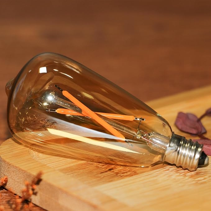 6pcs ST38 Edison Small Bulb 2W Equivalent to 10W-15W-20W E12 Base Warm Amber Glass LED Bulbs for Chandeliers Fans Candelabras Outdoor ST38 String Lights