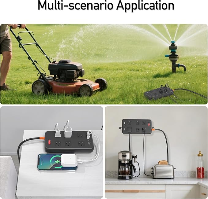 Outdoor Power Strip Weatherproof, KPQ IPX6 Waterproof Surge Protector with 6 Wide Outlets, 2 USB A and 2 USB C, 10FT Heavy Duty Extension Cord for Home, Office, Dorm, Patio, FCC UL Listed