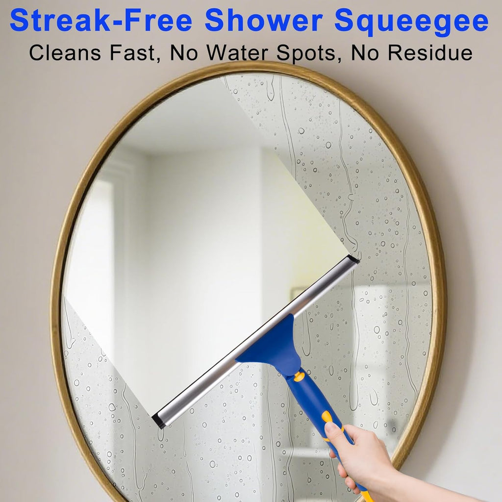 ITTAHO Swivel Shower Squeegee for Glass Doors, All-Purpose Anti-Slip Window Squeegee with 2 Blades, Window Cleaner Tool Bathroom Squeegee for Shower Doors, Tile Shower Walls，Mirrors,Car Windshields