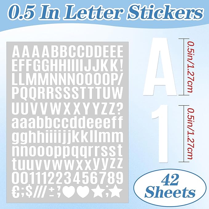 Letter Stickers Small Alphabet Stickers Numbers and Letters Self Adhesive Vinyl Waterproof Sticker for Scrapbooking, Water Bottles,Cup,Mailbox Address,Sign,DIY Crafts Art (White, 0.5 Inch)