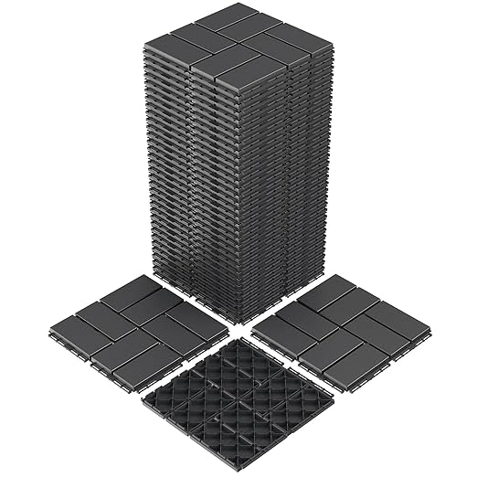 Goovilla Plastic Interlocking Deck Tiles, 36 Pack Outdoor Patio Flooring, 12"x12" Interlocking Decking Tile Outdoor All Weather Use, Waterproof Patio Pavers for Pool Balcony Backyard Porch, Dark Grey