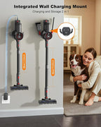 Cordless Vacuum Cleaner, 6-in-1 Lightweight Stick Vacuum with 45mins Runtime, LED Display & Light, Self-Standing, Rechargeable Cordless Vacuum for Carpet, Tile, Pet Hair, Hardwood Floors (Black)