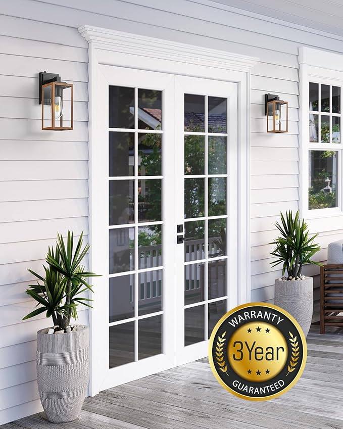 VIANIS Dusk to Dawn Wall Lights, Wood Grain Exterior Light Fixture, Clear Glass Garage Light, Modern Outdoor Lights Sconce with Waterproof, Anti-Rust, Weather Resistant for Patio, E26 Socket