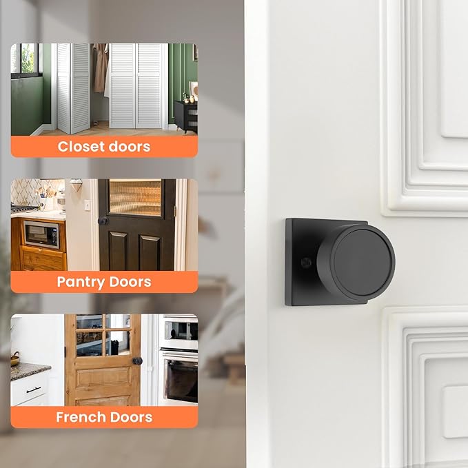 Haidms Matte Black Dummy Door Knobs, Half No-Turning Dummy Knob for Closet Doors, Zinc-Alloy Single-Sided Door Locks (2 Pieces/1 Pair)