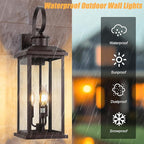 3-Light Large Outdoor Wall Light 2-Pack, 24" Bronze Modern Extra Exterior Lighting Fixture, Waterproof Porch Sconce Wall Mount, Outside Lamp for Front Door Farmhouse