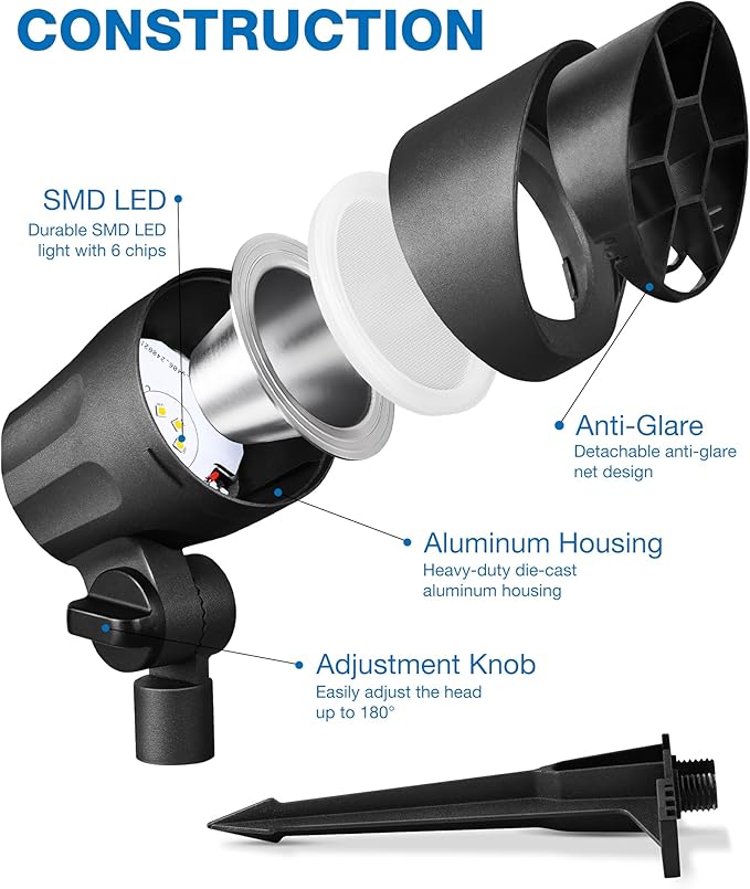 SUNVIE LED Low Voltage Landscape Lighting Kit 12V-24V Aluminum Low Voltage Landscape Lights Wired, 3000K Outdoor Pathway Lights Spotlights with Connectors Waterproof for Patio Yard Garden, 8 Pack