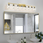 Modern Brushed Gold 8 Light Bathroom Light Fixtures, 52 inch Vanity Lights for Bathroom with Clear Glass for Mirror Kitchen Living Room Hallway Cabinet Porch
