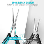 DURATECH 7" Long Reach Needle Nose Pliers, Extra Long Nose Pliers with Smooth Jaws, Small Needle Nose Pliers for Jewelry Making, Wire Bending and Small Object Gripping on Narrow Space