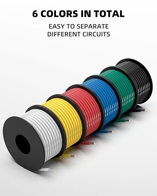 NAOEVO 14 Gauge Wire 90ft, 14 AWG Wire 6 Colors 15ft Each Spool, Flexible Silicone Tinned Copper Electrical Cable, Wiring kit for Breadboard/Automotive/DIY/Battery, 200℃