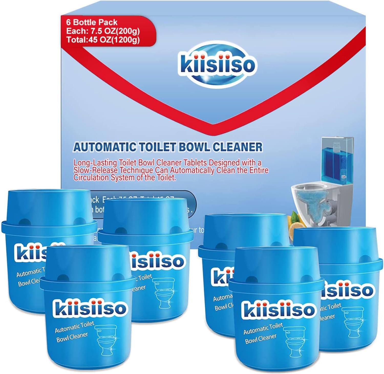 KIISIISO Toilet Bowl Cleaners 6 Bottles, Automatic Long-Lasting Toilet Bowl Cleaner Tablets in Bottle,for About 6 Months' Supply, Blue