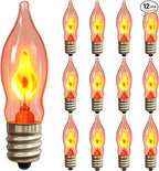 C18 Flickering Flame Light Bulbs, 1W C7 E12 Incandescent (12 Pack), UL Listed 2200K Orange — Candelabra Flicker Bulbs for Halloween Night Lights, Window Candles, Chandeliers, C7 Replacement