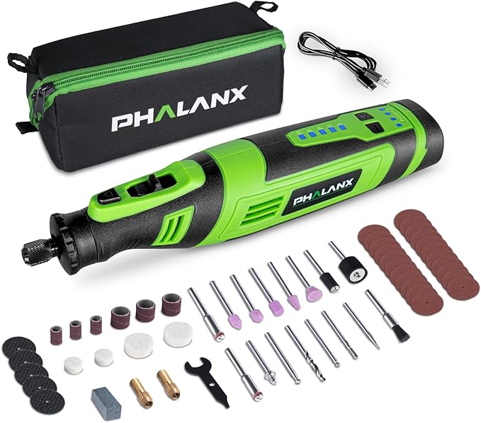 PHALANX 8V Cordless Rotary Tool Kit, 2.0 Ah Battery Rechargeable Rotary Tool with 73pcs Accessories, 5-Speed LED Light, Idea for Sanding, Carving, Polishing, Engraving, Wood Carving, Pet Grooming