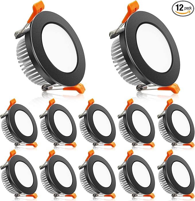 2 Inch LED Downlight, Recessed Lighting Dimmable Ceiling Light, 3W, 2700K Ultra Warm White, CRI80 with LED Driver(35W Halogen Equivalent), Black 12 Pack