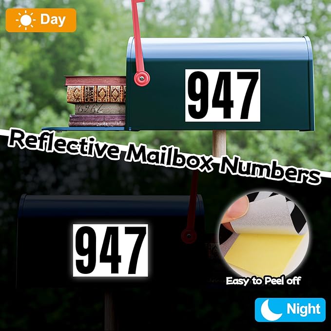 Reflective Number Stickers, 4 Sets 2 Inch Vinyl Waterproof Black Mailbox Numbers for Outside, Strong Self-adhesive House Numbers Decals for Mailbox Door Signs Trucks