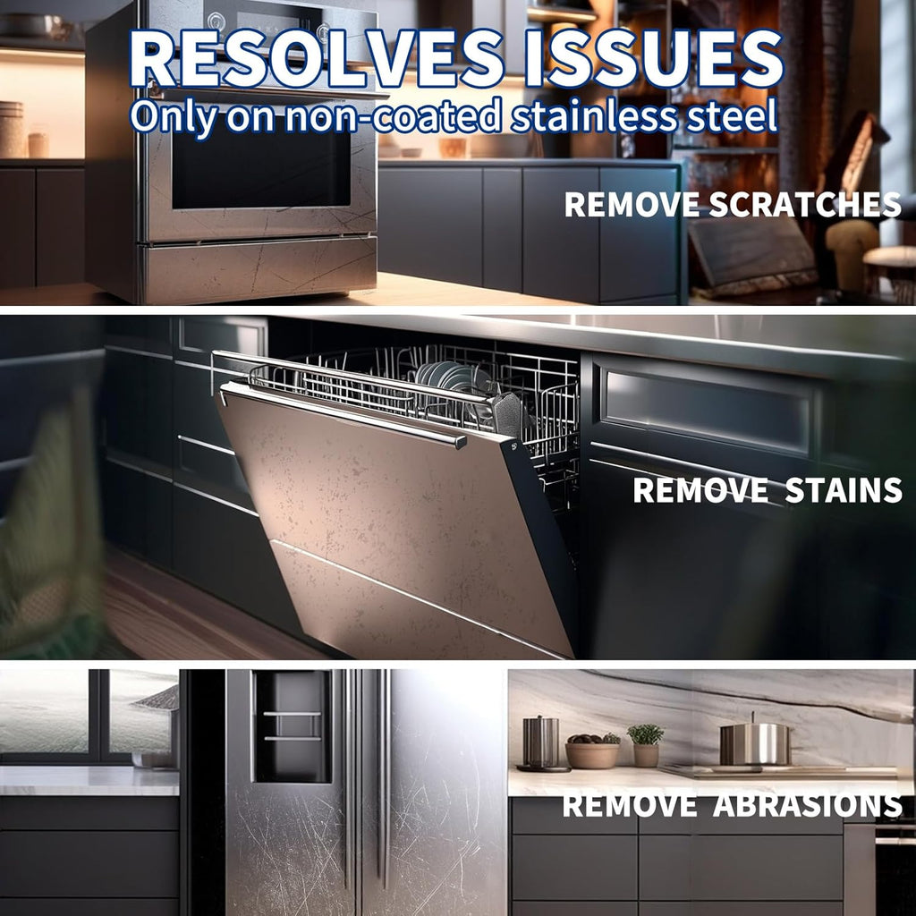 Stainless Steel Scratch Remover Kit, Use for Non-Coated Stainless Steel Metal, Ideal for Refrigerators, Fridge, Stoves, Sinks, Dishwasher Doors & Appliances Scratch Repair & Polish