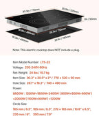 VEVOR Built in Electric Stove Top, 30 inch 5 Burners Ceramic Cooktop, 240V Glass Radiant Cooktop with Sensor Touch Control, Timer & Child Lock Included, 9 Power Levels for Simmer Steam Slow Cook Fry